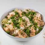 Salmon & Shrimp Pasta – This is our favorite easy and healthy pasta recipe. It takes less than 20 min to make and is full of delicious protein │ TheFitBlog.com