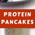 Easy Protein Pancakes! Sugar-free and healthy. Just oats, egg whites, blueberries, baking powder, protein powder, and Stevia.