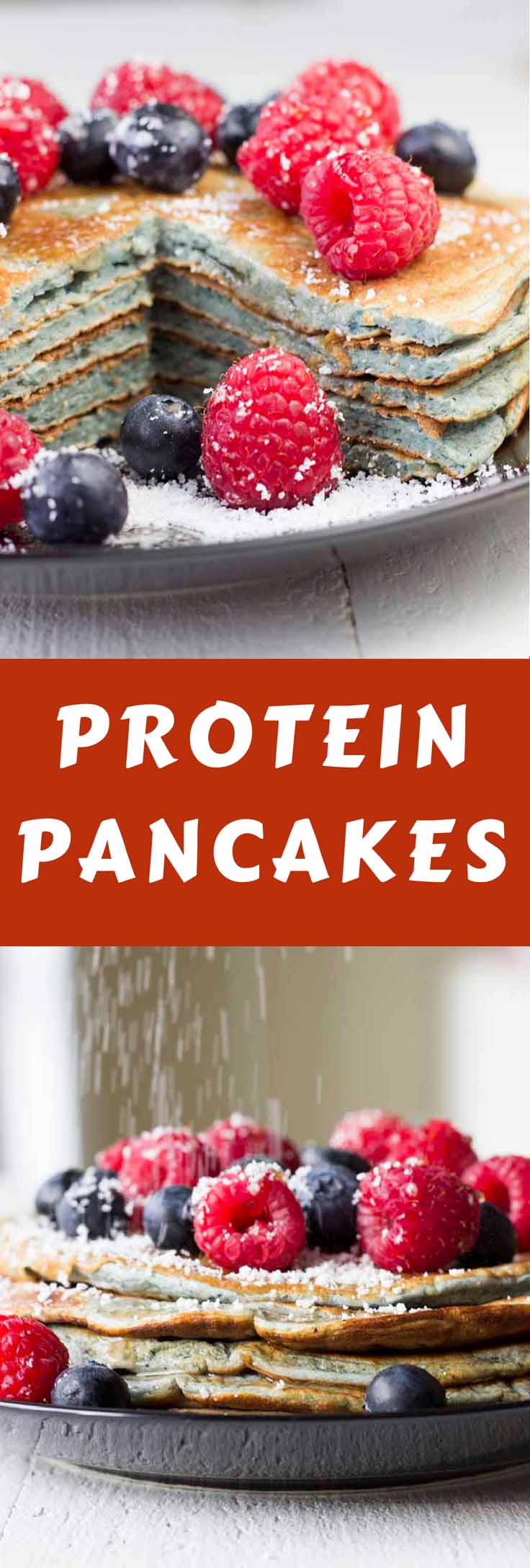 Easy Protein Pancakes! Sugar-free and healthy. Just oats, egg whites, blueberries, baking powder, protein powder, and Stevia. #pancakes #breakfast #diabeticrecipes #lowcarb