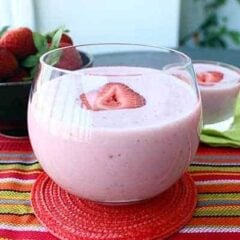 This cool and refreshing Strawberry Banana Protein Smoothie packs 25 grams of protein and is the perfect way to cool down with a healthy and delicious protein shake after a workout or day in the sun!