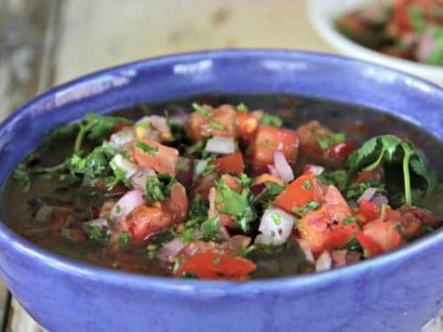 Black Bean Soup with Lime Salsa - Black bean soup is a filling meal in itself. Combining it with fresh, seasonal vegetables and topped with a refreshing, lime-based salsa, it makes a healthy lunch or dinner and is an easy way to make a satisfying and budget friendly vegetarian meal.