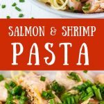 Salmon & Shrimp Pasta – This is our favorite easy and healthy pasta recipe. It takes less than 20 min to make and is full of delicious protein │ TheFitBlog.com