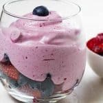 High-Protein Raspberry & Banana Mousse is the perfect high protein snack, and has a thick silky consistency (like thick whipped cream) without any of the unhealthy ingredients you usually find in anything as good as this.