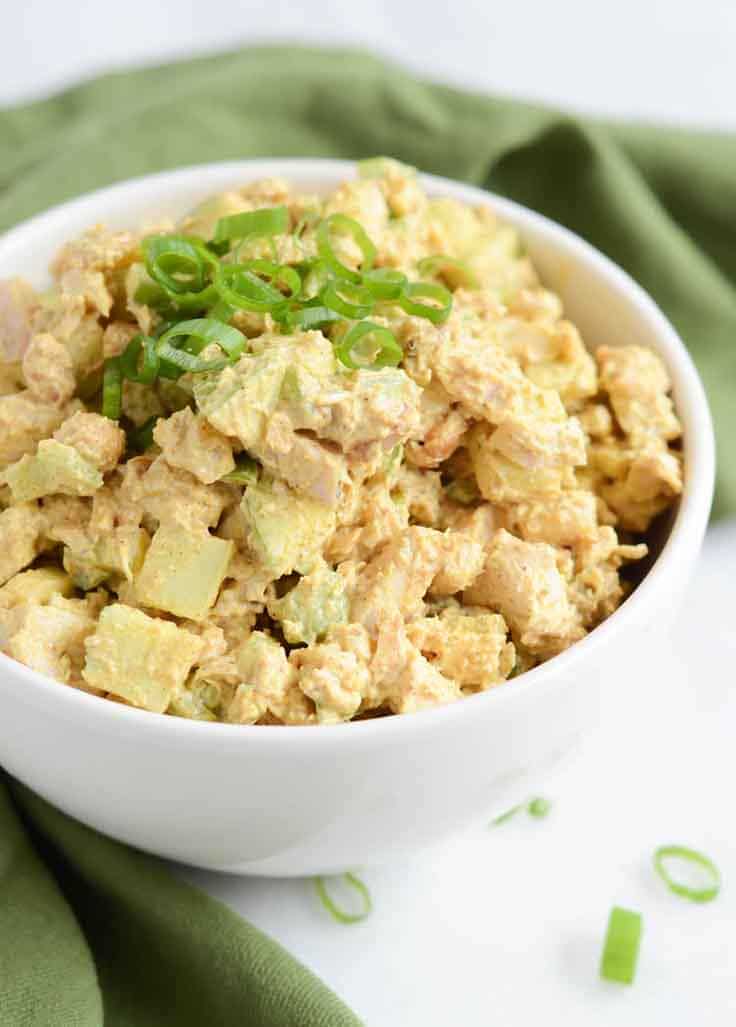 Healthy Curried Chicken Salad with Apples and Mayo - Bowl of Delicious