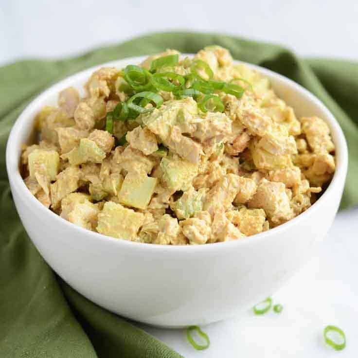 Healthy Curried Chicken Salad with Apples and Mayo - Bowl of Delicious