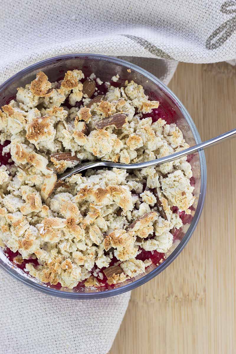 Crumble fresh out of the oven, as seen from above