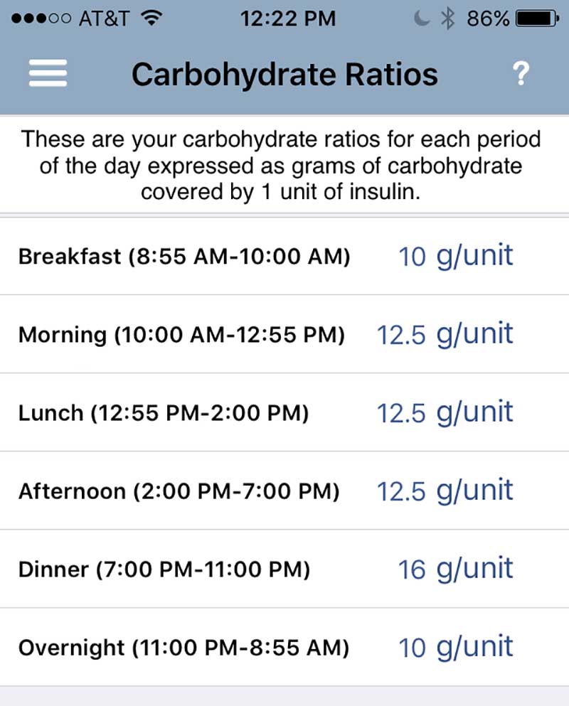 Carb sensitivities in the RapidCalc app