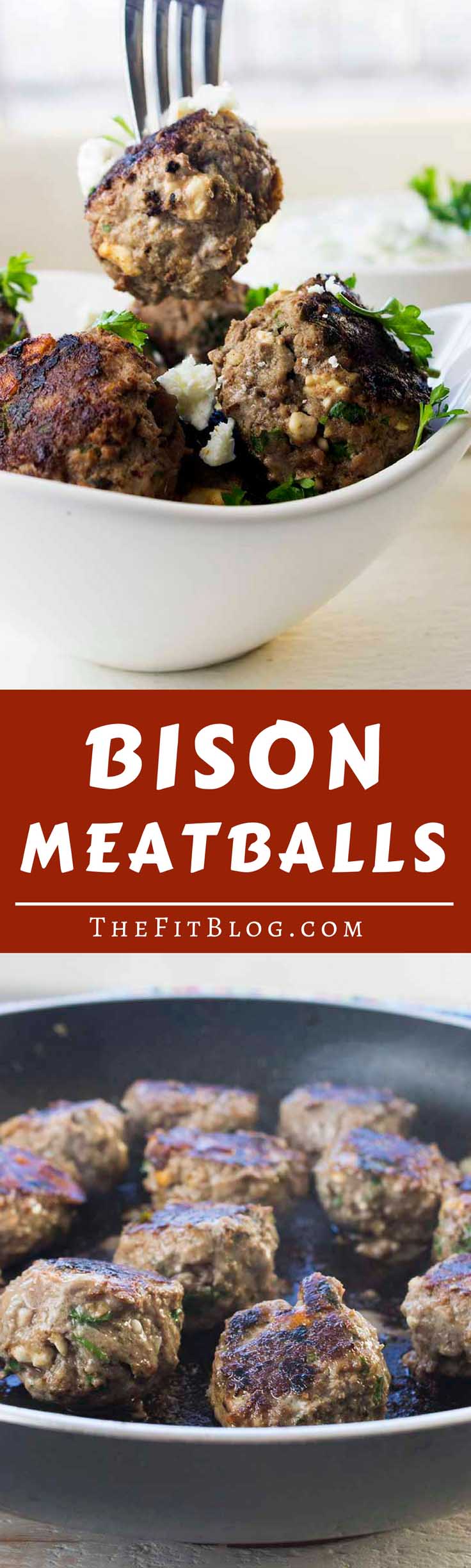 These delicious low-carb, high-protein Bison Meatballs with Homemade Tzatziki are packed with Mediterranean flavors inspired by our many trips to Greece | high protein | low carb | sugar free | gluten free | diabetes friendly | Paleo |