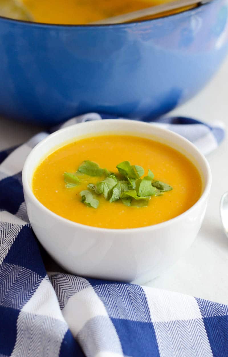 Creamy Kabocha Squash and Cauliflower Soup (Dairy-Free with Vegan Option)