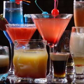 Different types of alcohol in glasses