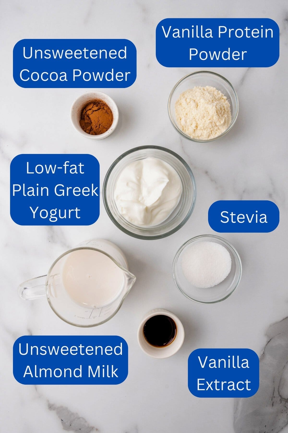 Low-carb Greek yogurt ice cream  ingredients on a table