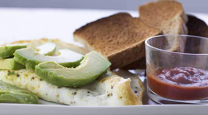 Egg white omelet with avocado and toast