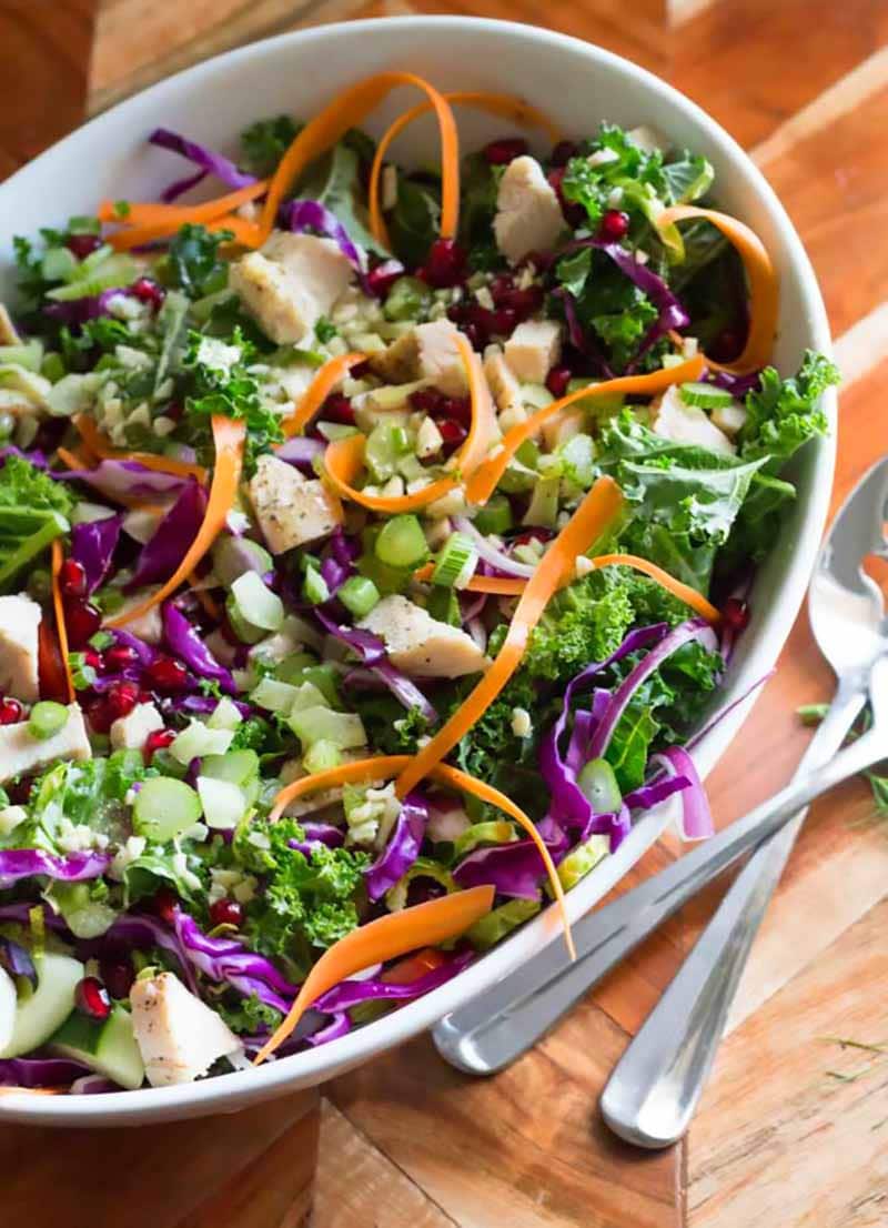 Chopped Chicken Salad in a large bowl with brightly-colored vegetables