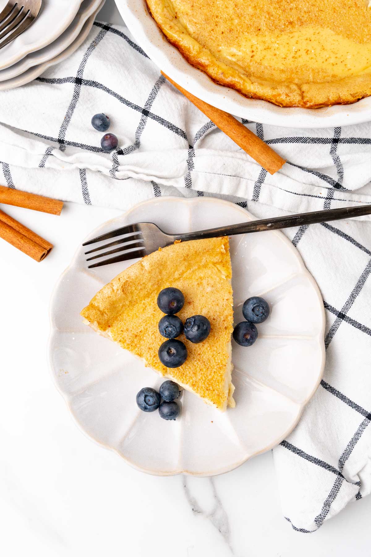 Slice of pie next to the pie pan