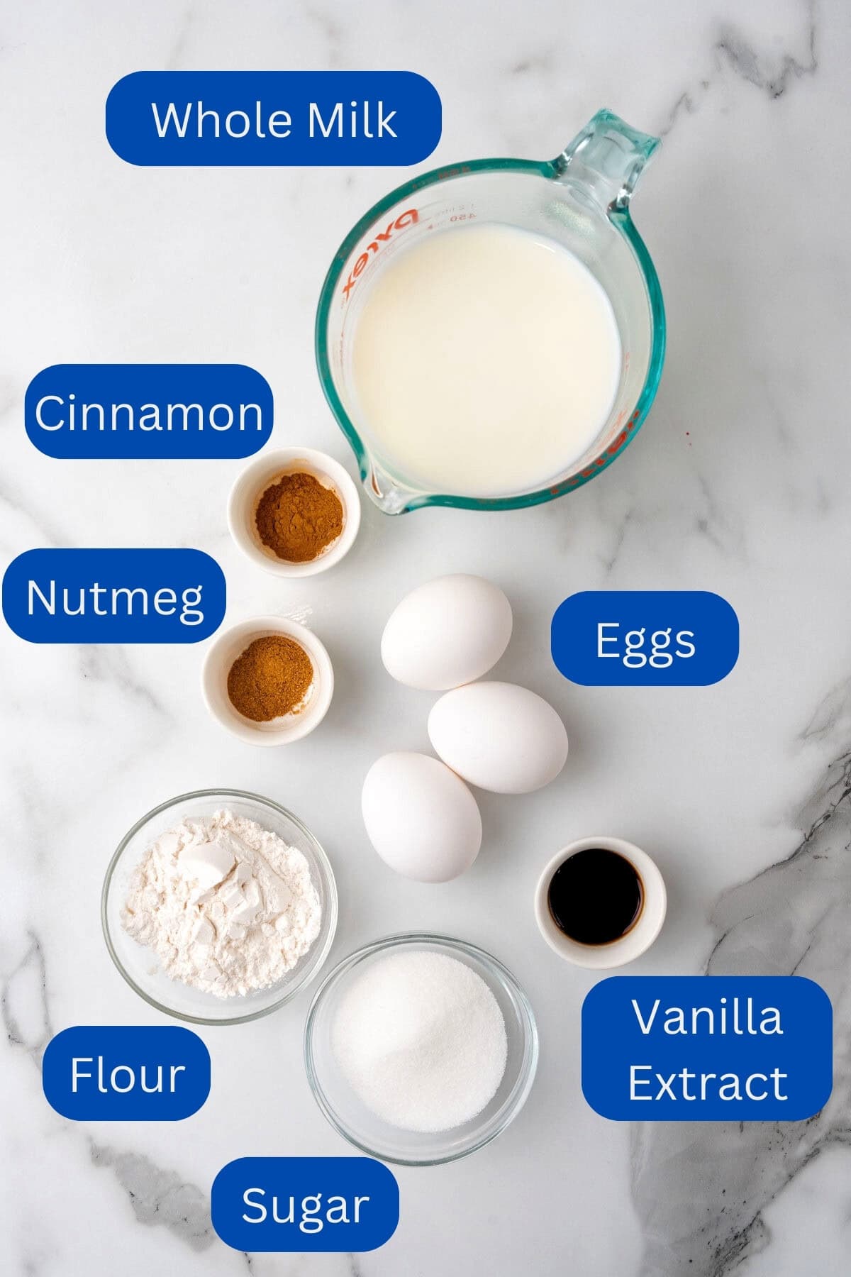 Ingredients for the custard pie laid out on a table