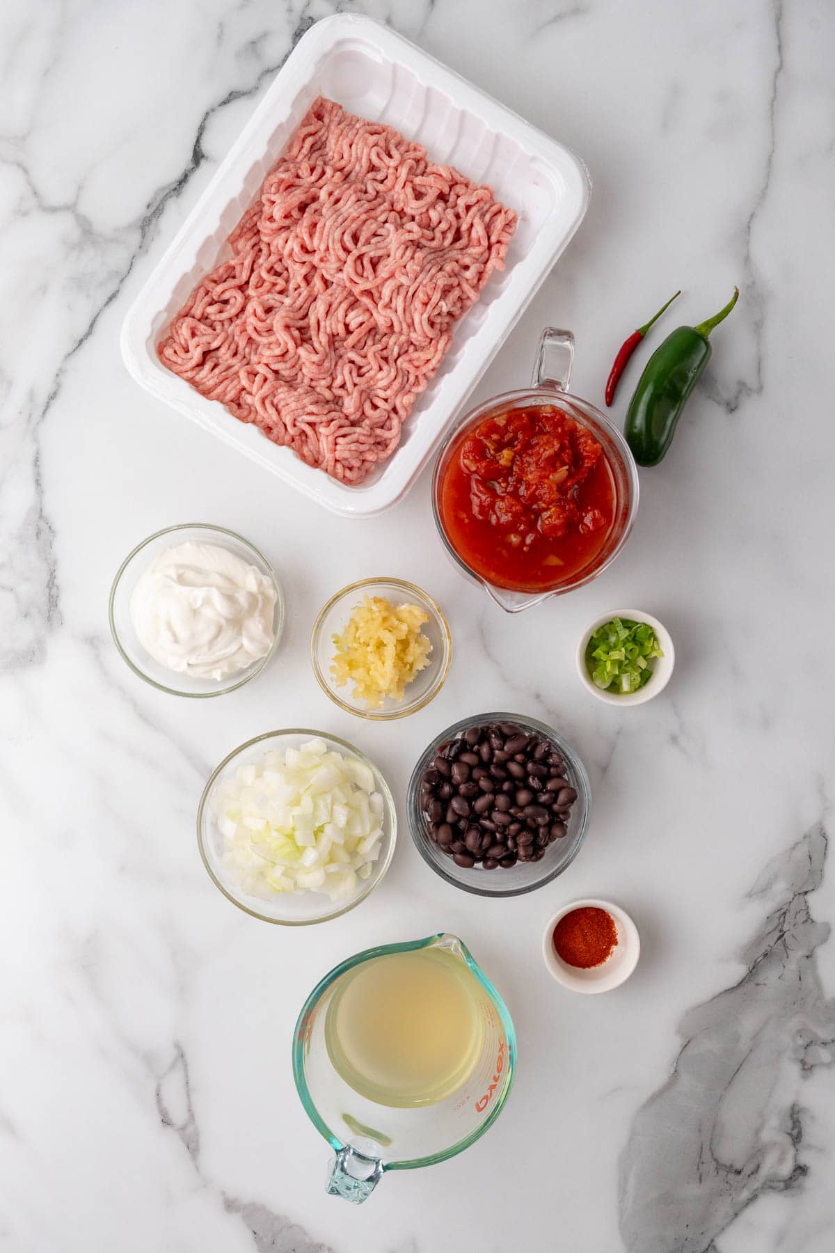 Chile ingredients on a marble surface