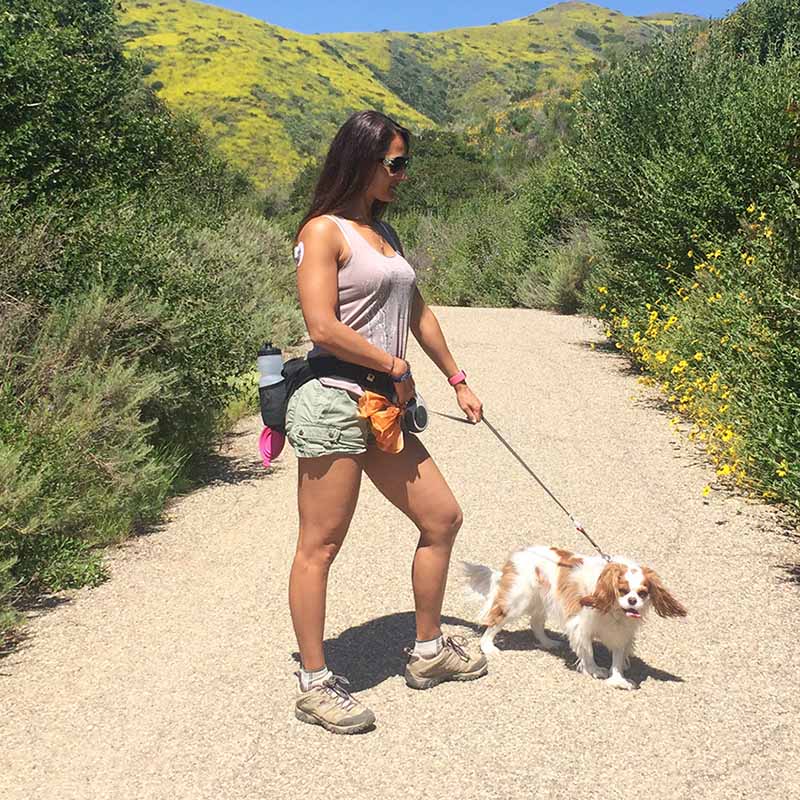 Christel hiking with her dog