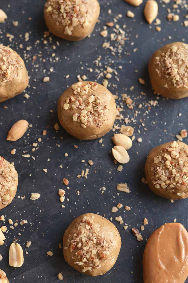 Peanut butter protein bites as seen from above