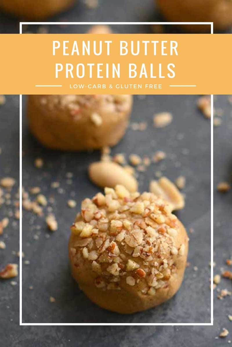 These homemade Peanut Butter Protein Balls are low-carb, no-bake, gluten-free and will keep fresh in the fridge for days. #healthyeating #healthyrecipes #diabetesdiet #diabetesrecipe #diabeticdiet #diabeticfood #diabeticrecipe #diabeticfriendly #lowcarb #lowcarbdiet #lowcarbrecipes