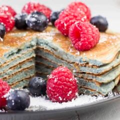 Stack of protein pancakes with berries