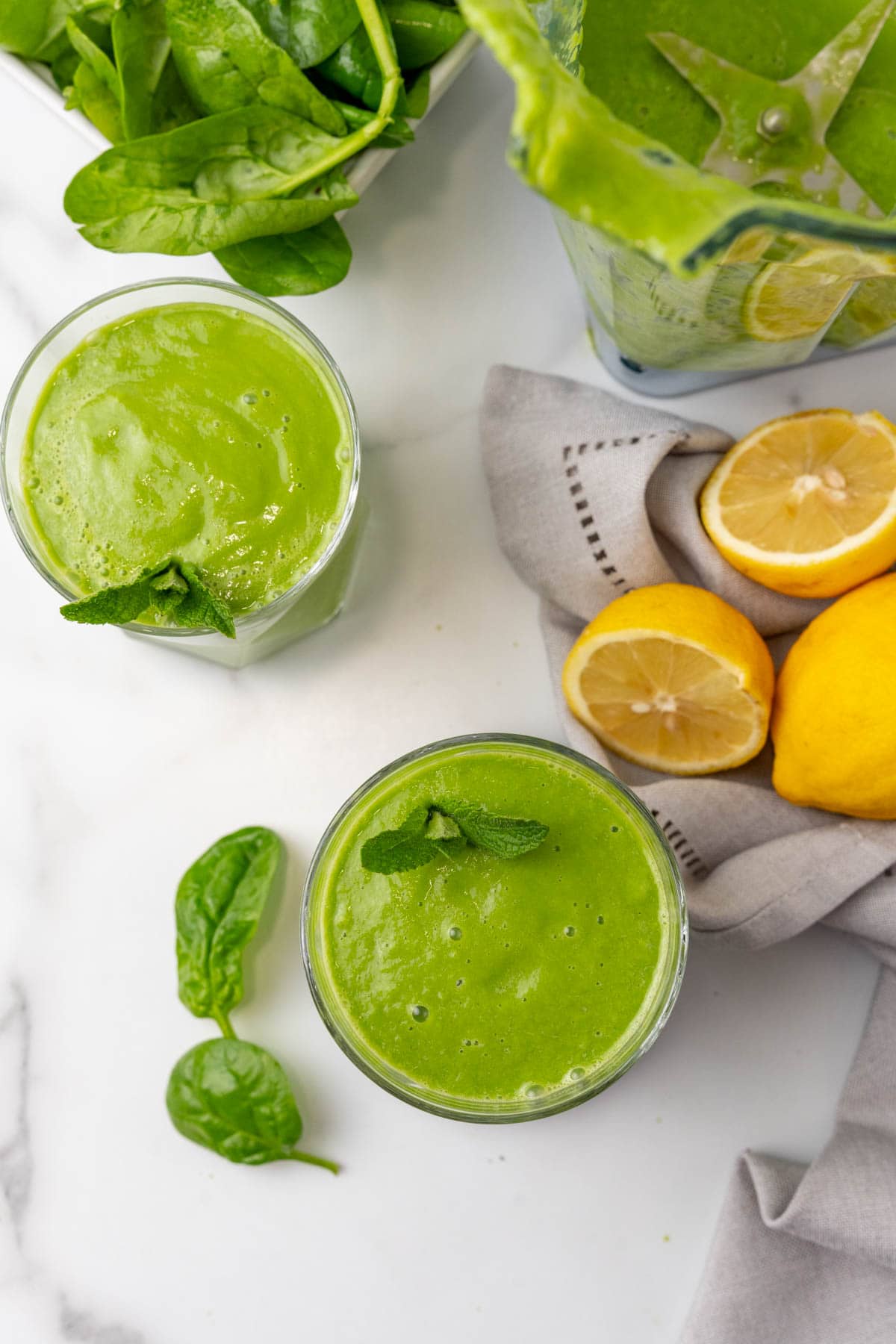 Two glasses of diabetes-friendly avocado smoothie seen from above