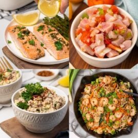 Collage of diabetes-friendly seafood recipes