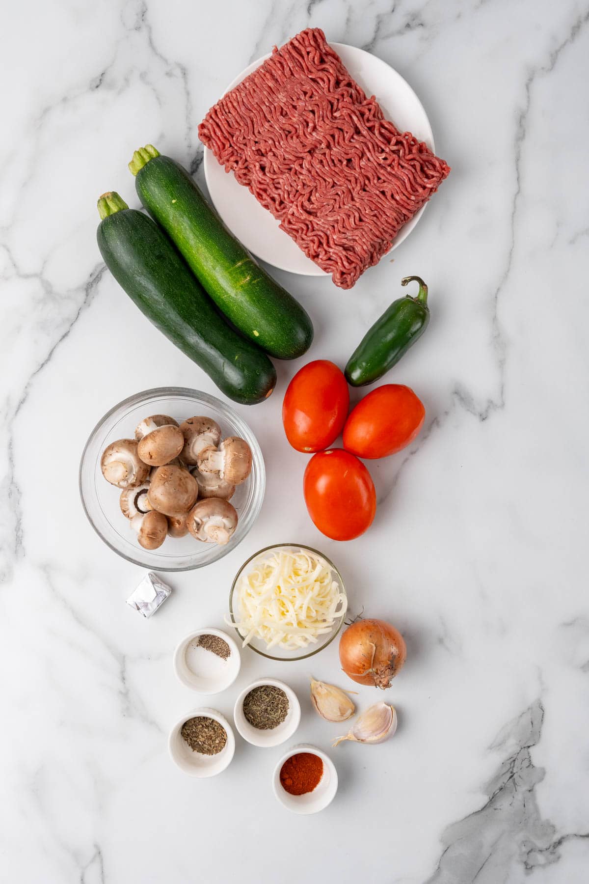 Zucchini lasagna ingredients on a table