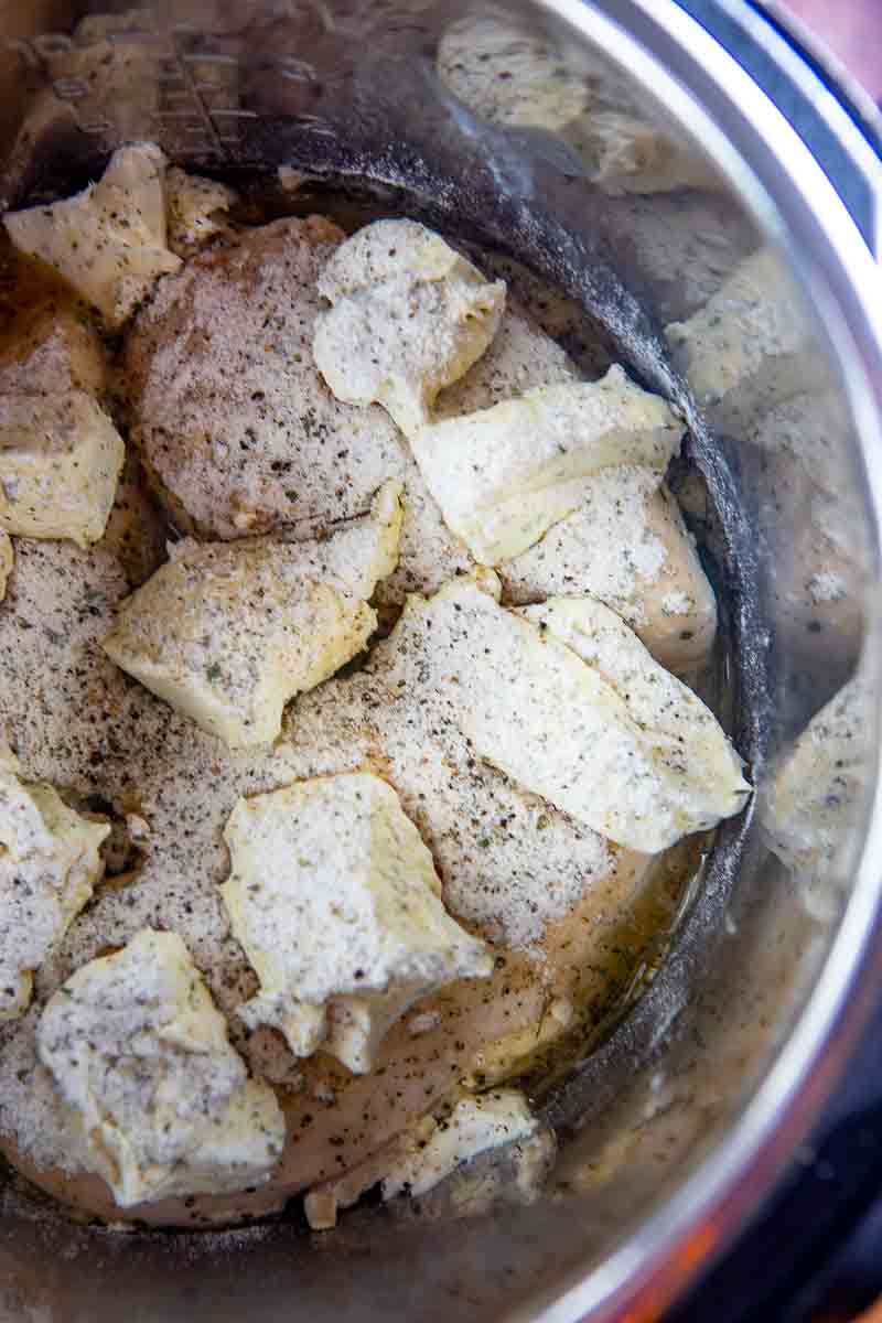 Ranch chicken in the crockpot before cooking