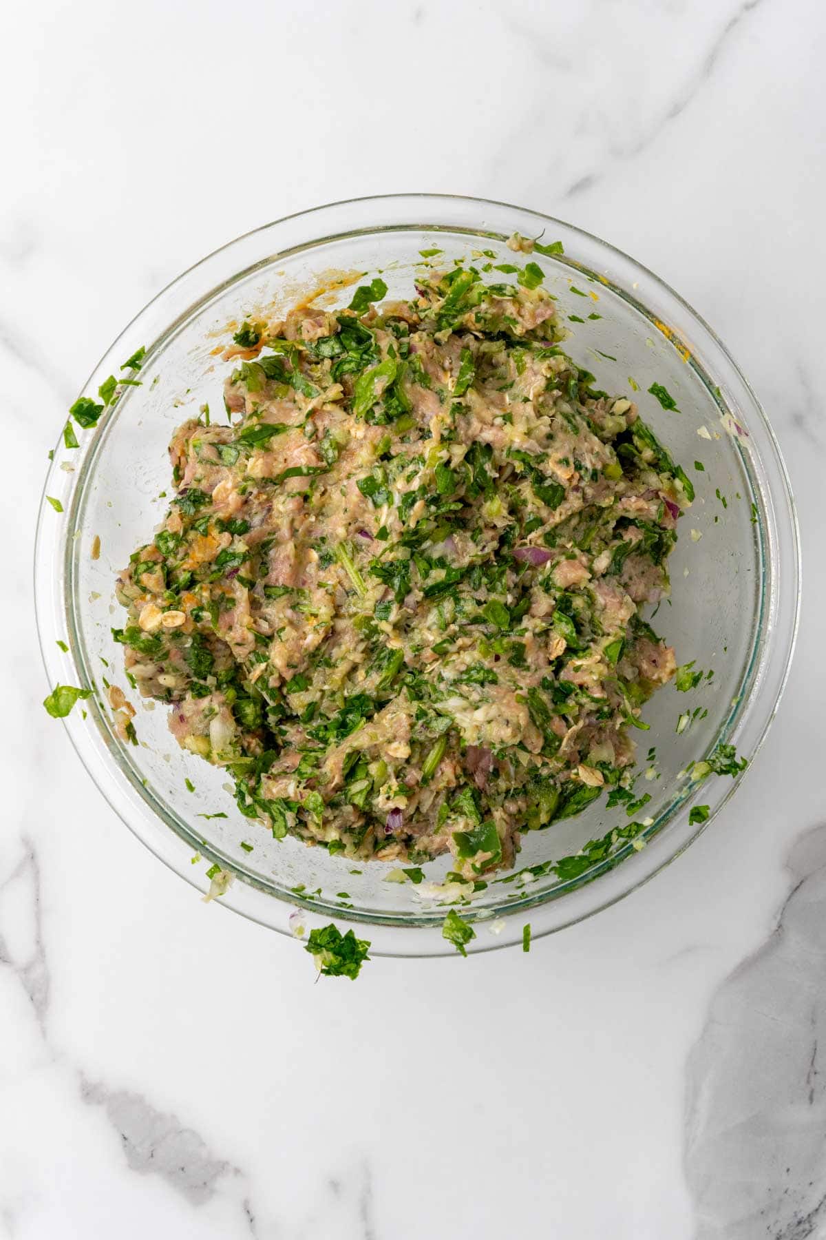 Turkey mixture in a glass bowl