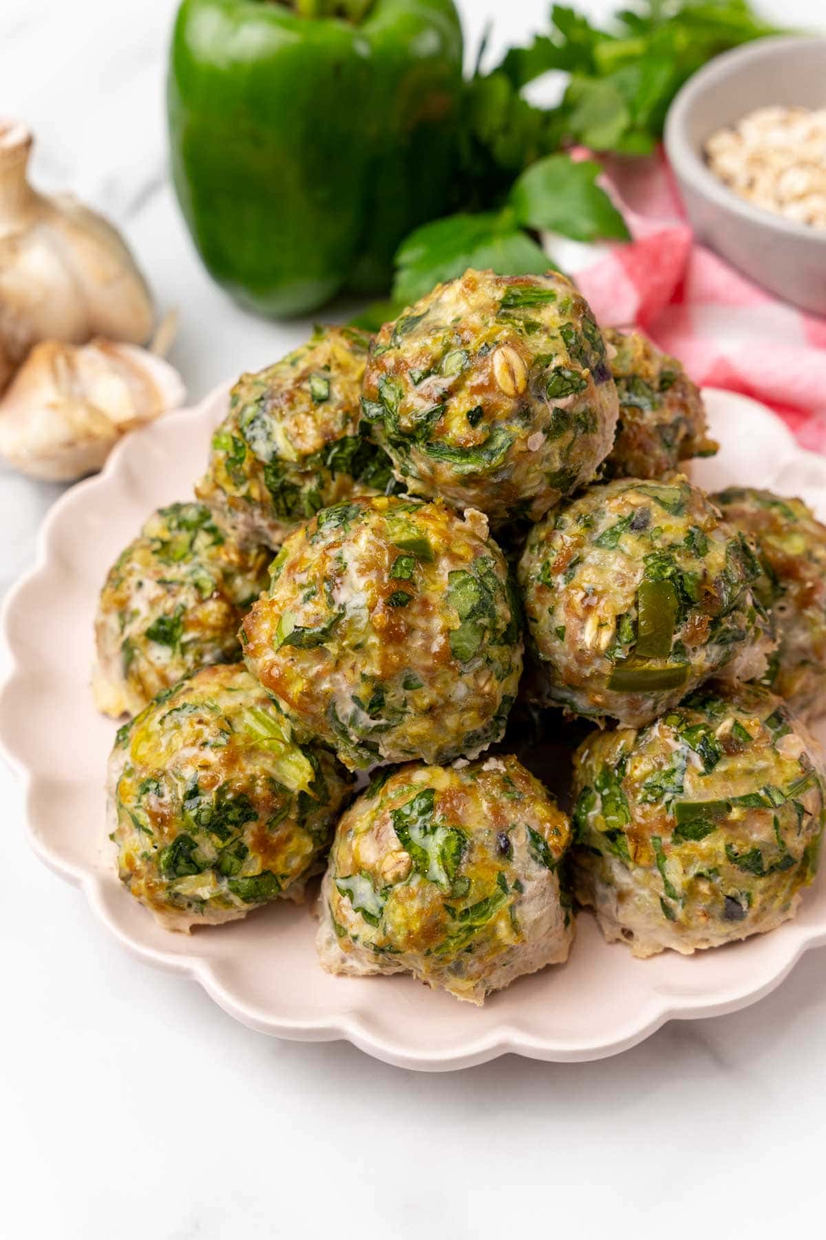 Stack of turkey meatballs on a plate