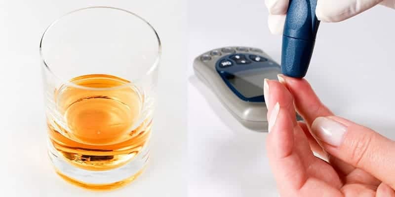 A person checking blood sugar with alcohol glasses on the table