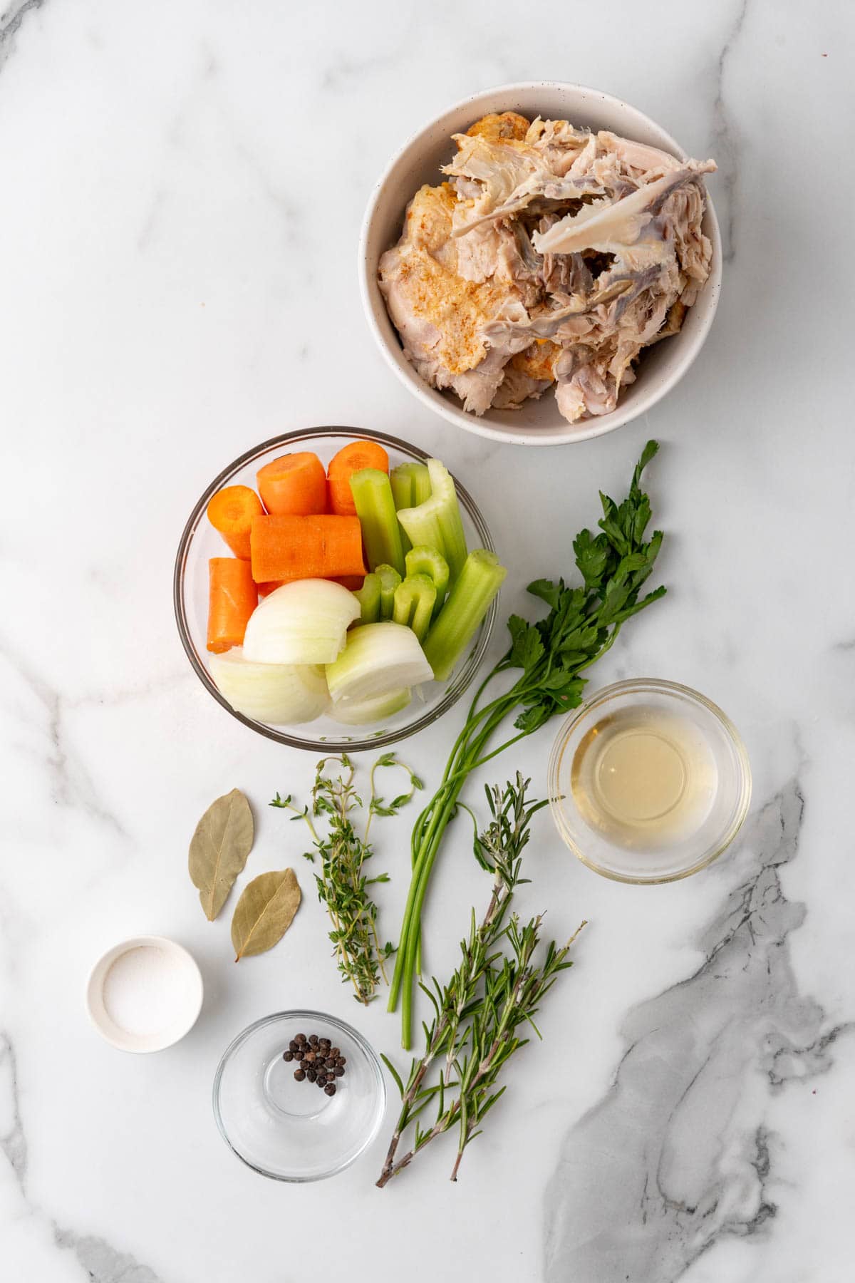 Ingredients for the bone broth on a table