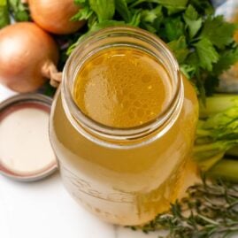 Chicken Bone Broth in a glass jar