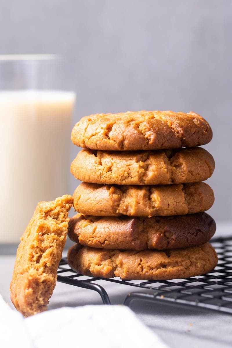 Stack of Low-Carb Peanut Butter Cookies on a cooling rack