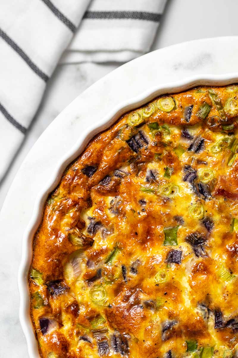 Close-up of baked and golden quiche