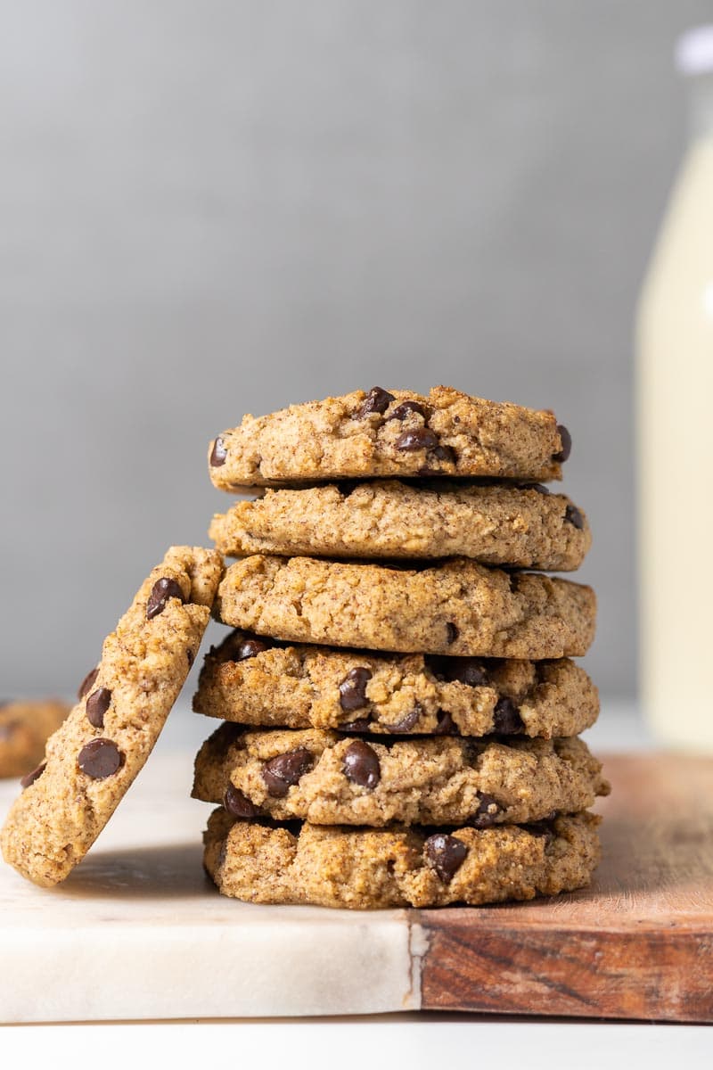 Stack of cookies with milk in the background