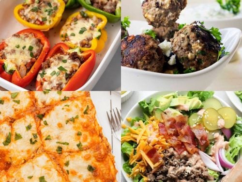 Collage of low-carb ground beef recipes