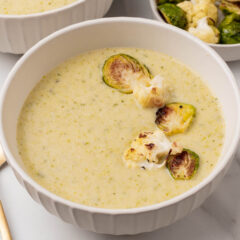 Creamy Cauliflower Soup with Brussels Sprouts