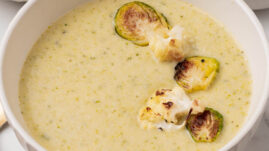 Creamy Cauliflower Soup with Brussels Sprouts