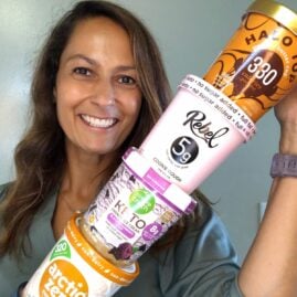 Christel holding four pints of low-carb ice cream