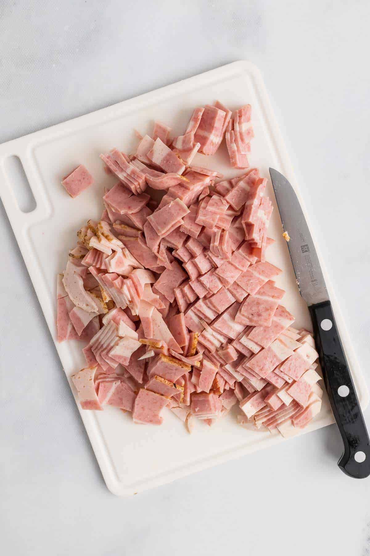 Bacon strips on a cutting board