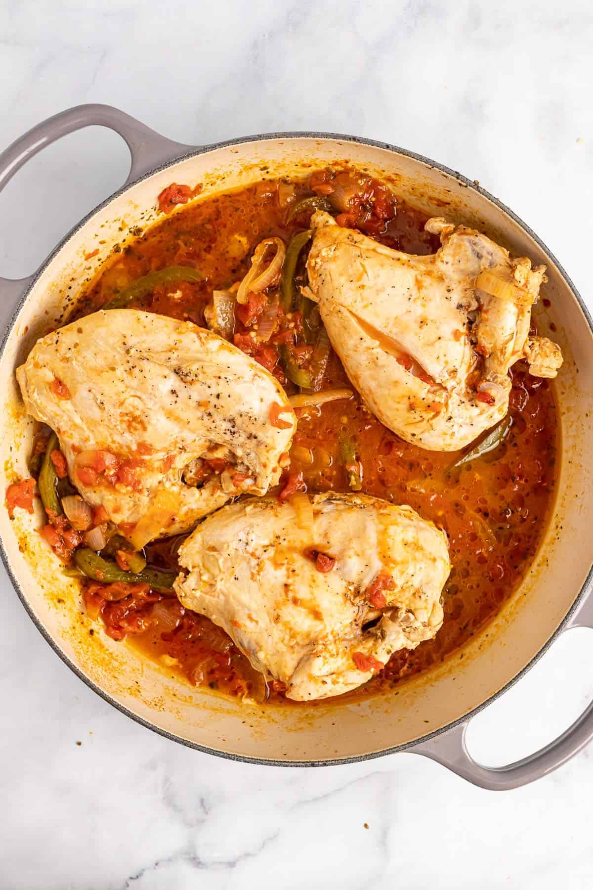 Finished Low-Carb Chicken Cacciatore in pan