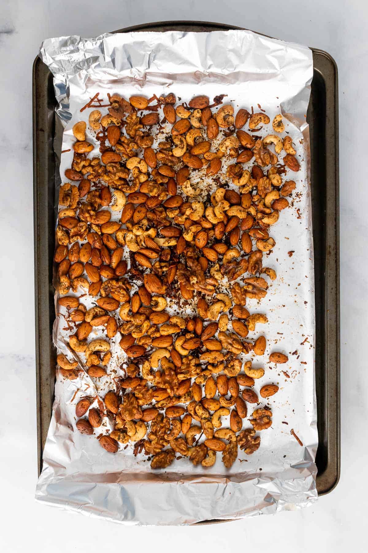 Baked nuts on a baking tray