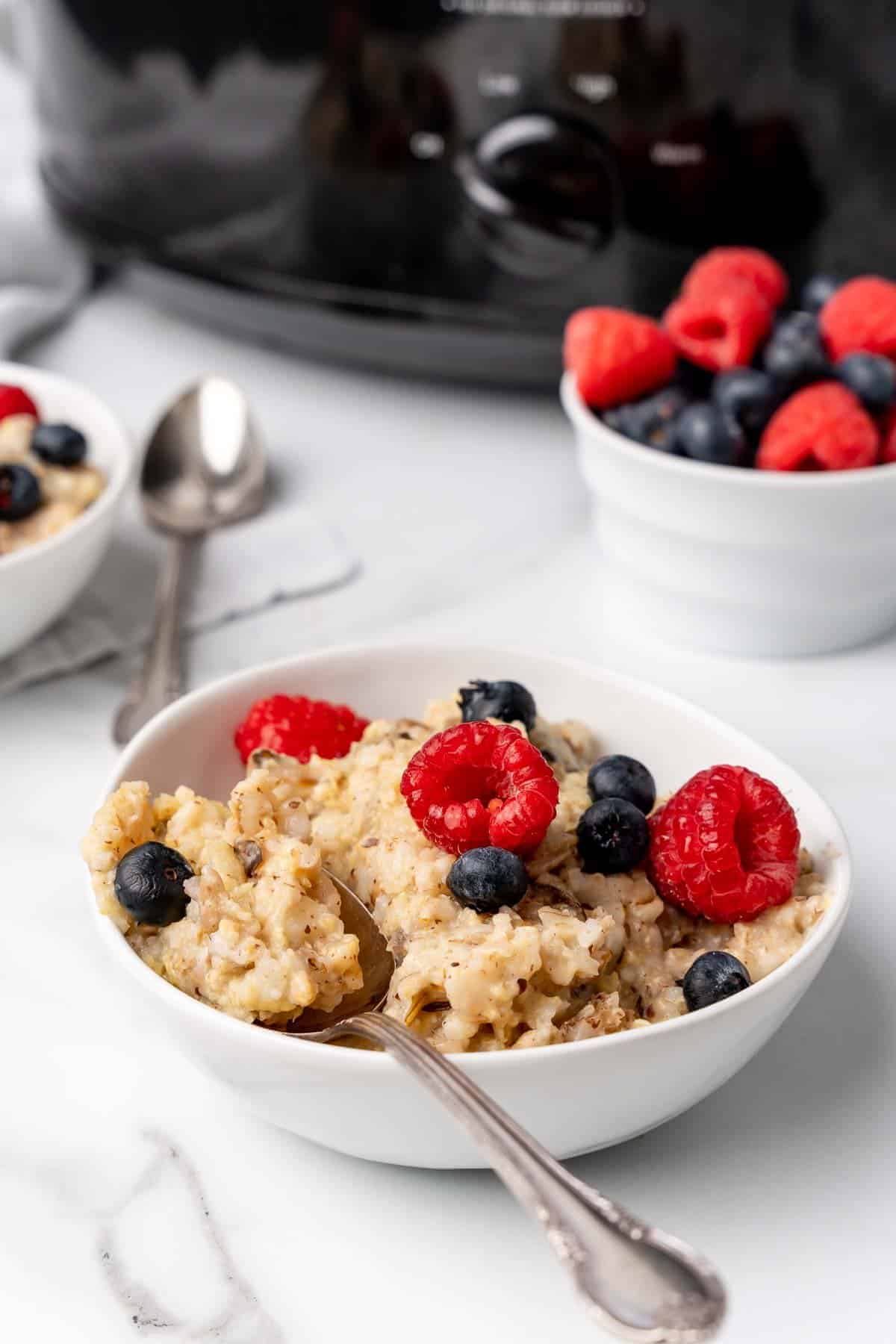 Bowl of overnight porridge with berries
