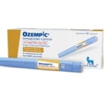 Ozempic pen in front of a box of Ozempic pens