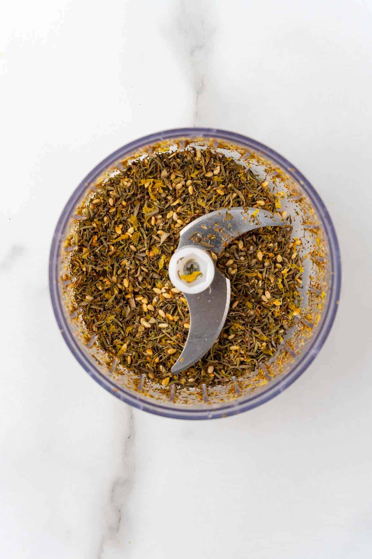 Zaatar in a coffee grinder blended together