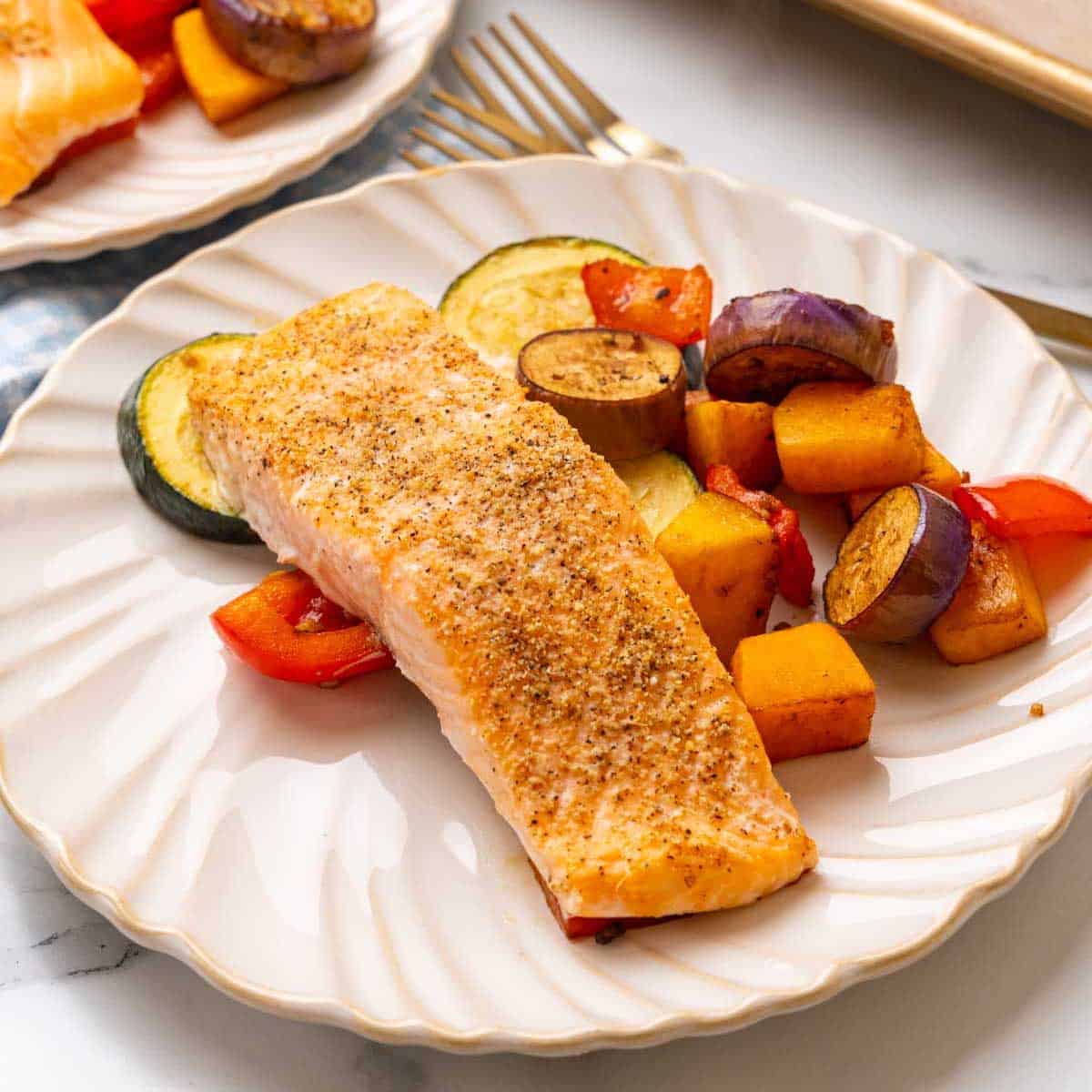 Baked Salmon with Roasted Vegetables Diabetes Strong