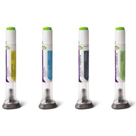 Four Trulicity pens on a white background