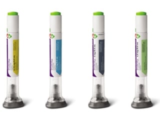 Four Trulicity pens on a white background