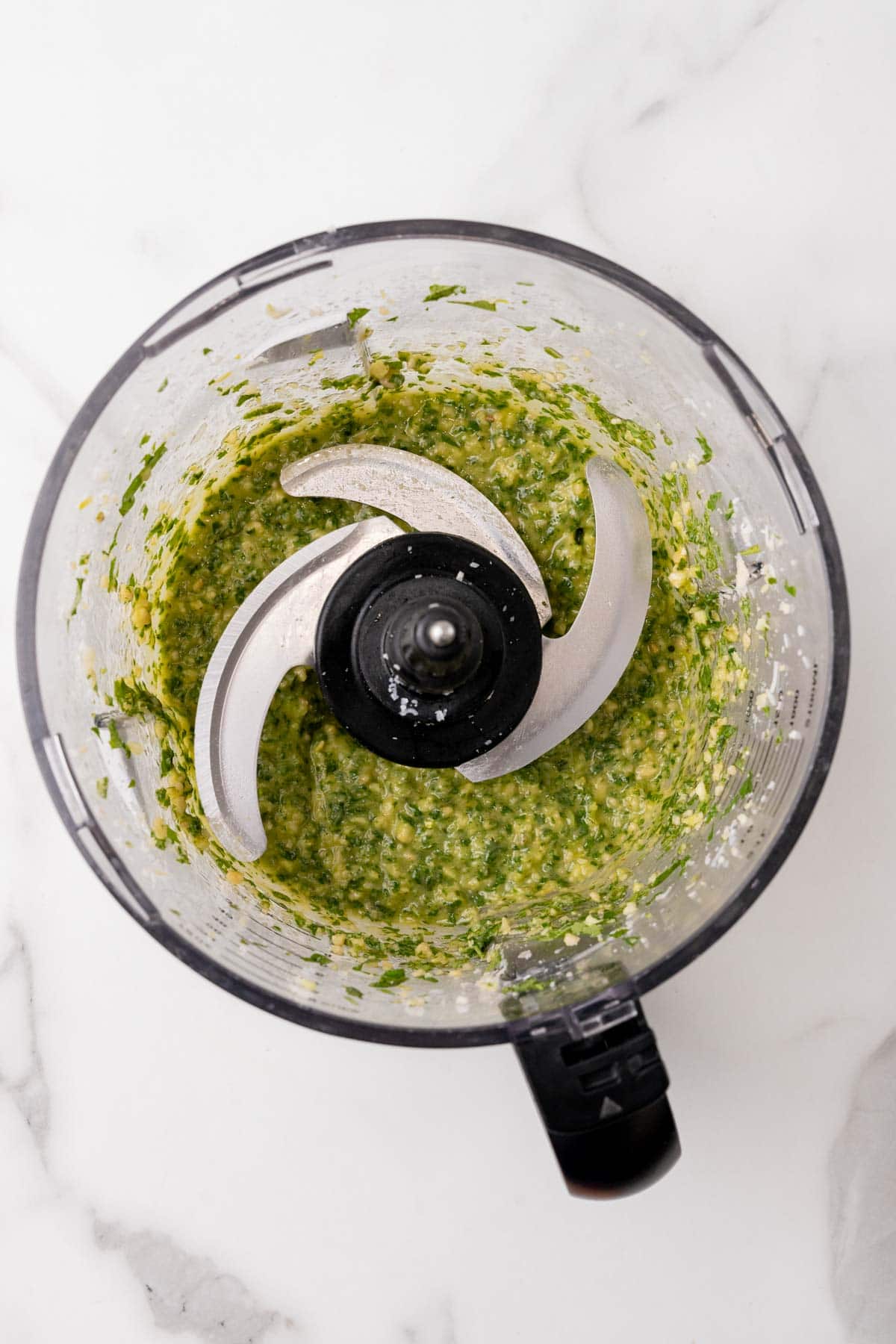Finished pesto in the food processor